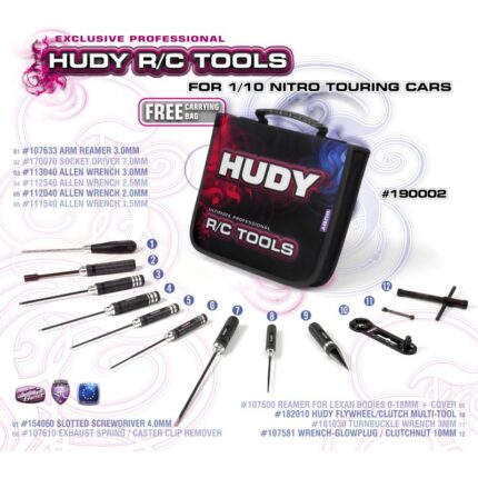 #190002 HUDY SET DI ATTREZZATURA+BORSA PER 1/10 NITRO TOURING