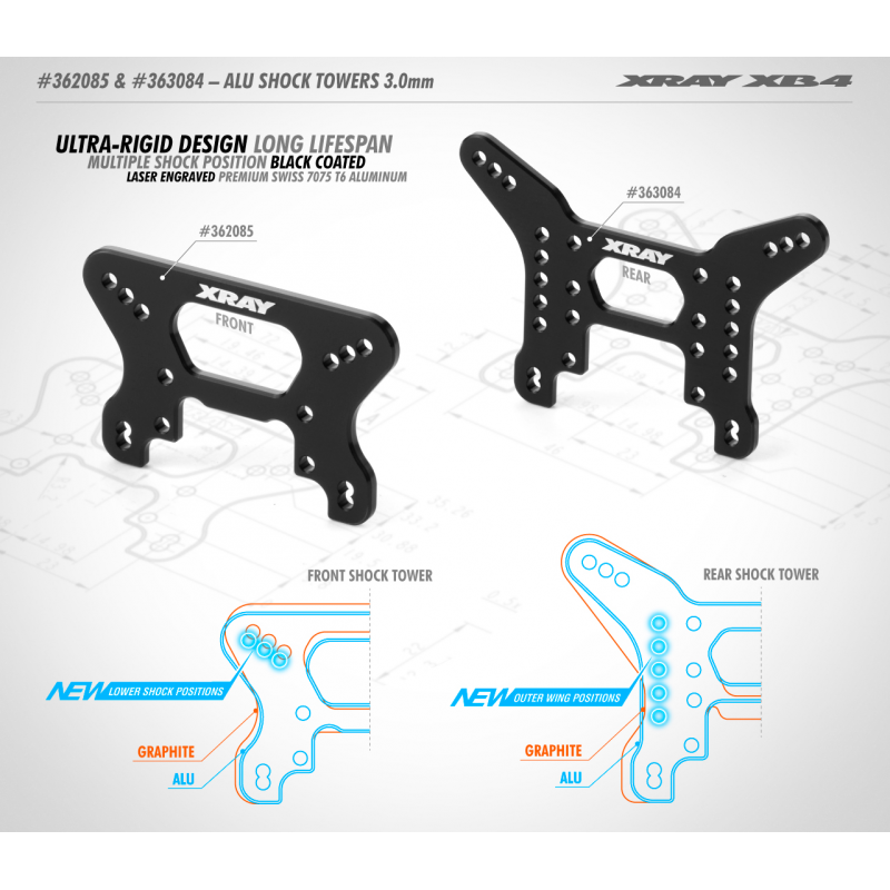 #362085 XRAY SUPPORTO AMMORTIZZATORI ANTERIORE IN ALLUMINIO 3.0MM