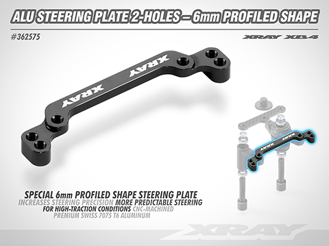 - Piastra sterzo con forma profilata speciale da 6 mm - Aumenta la precisione dello sterzo - Sterzo più prevedibile - Per condizioni di trazione elevata - Lavorazione CNC - Alluminio SWISS 7075 T6 premium