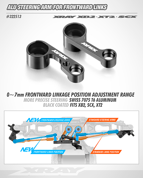 - Intervallo di regolazione della posizione del sollevatore anteriore da 0~7 mm - Sterzo più preciso - Alluminio Swiss 7075 T6 - Rivestimento nero - Adatto per XB2, SCX, XT2